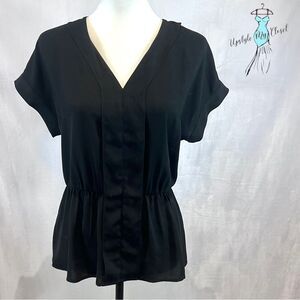 Halogen black vneck peplum top size small